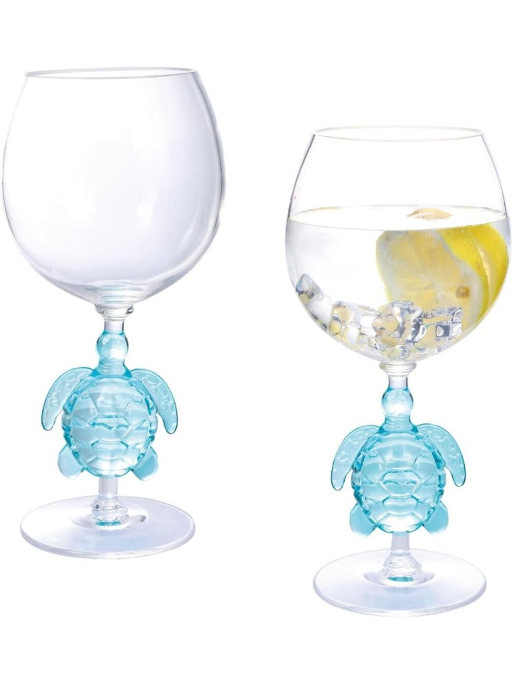 Set of 2 Shatterproof Sea Turtle Stem Wine Glasses - 20 oz Acrylic for Parties